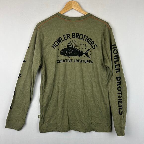 Howler Brothers Long Sleeve Shirt Creative Creatures Olive Green Men's Size M - Picture 1 of 12